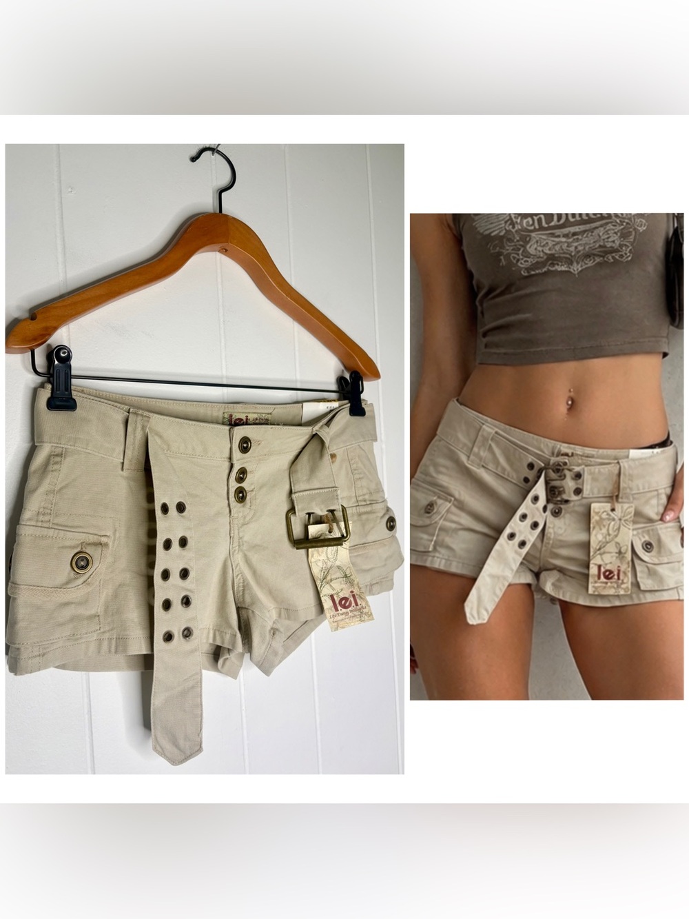 VINTAGE Y2K Dead stock lei Micro Shorts Short Shorts Cargo Utility Belted Girly